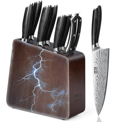 HOSHANHO 8 Pieces Knife Set with Magnetic Block, Ultra Sharp Powder Steel Knife Block Set, Professional Chef Knife Sets with Ergonomic Handle & Knife Sharpener - size: 8 Pieces Knife Set