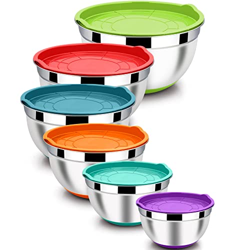 LIANYU Nesting Mixing Bowls Set of 6, Large Size 7, 3.5, 2.5, 2, 1.5, 1QT - color: Colorful, style: Anchor Base with Airtight Lids
