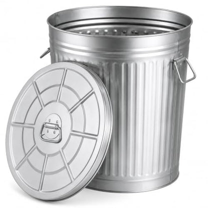 Gardenised Round Galvanized Steel 15 Gallon Trash Can with Lid and Handles Durable Metal Storage Bucket for Backyard Lawn Garden and Yard Use Weather-Resistant Garbage Can for Indoor and Outdoor - size: 15 Gallons