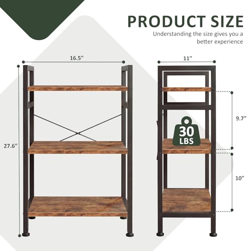 3 Tier Bookshelf, Free Standing Bookcase with Open Storage Shelves - color: Rustic Brown, size: 3 Tier