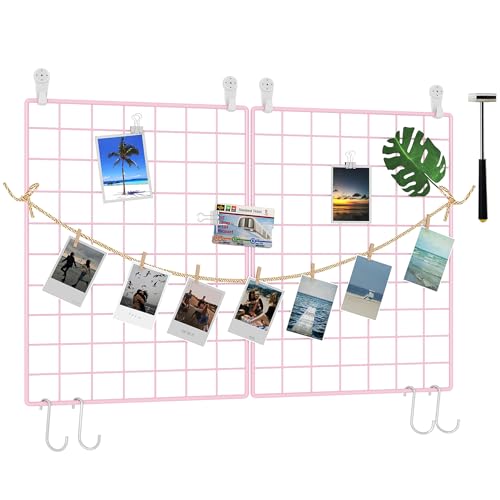 C&AHOME Photo Wall Display Set of 2, Wall Grid Panel, 15.7" x 11.8", Pink - color: Pink, size: 15.7 x 11.8 (40x30cm)