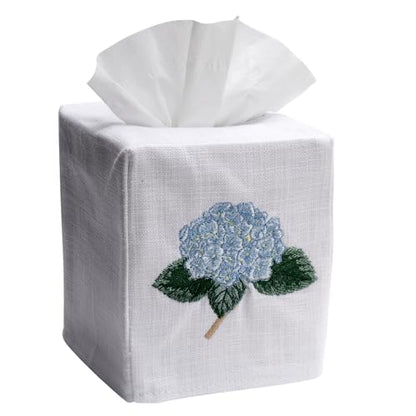 Jacaranda Living Square Tissue Box Cover, Linen/Cotton Fabric Tissue Holder, Decorative Cloth Tissue Cube Cover, Botanical Design Hydrangea Too, Light Blue - color: Hydrangea Too (Light Blue)