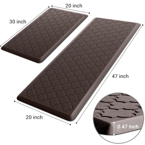 Kitchen Mat 2 PCS Cushioned Anti-Fatigue Floor Mat Standing Mat for Kitchen - color: Chocolate, size: 20"x30"+20"x47"