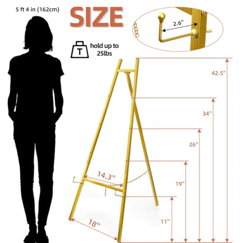 WRINGKIT Gold Easel Stand for Sign, Heavy Duty Art Easel with 4 Tier