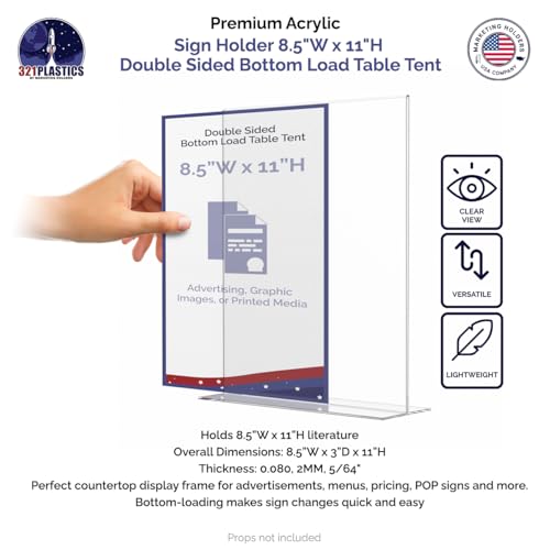 Marketing Holders Sign Holder for 8.5" x 11" Signs Elegant Double Sided Table Number Display Clear Acrylic Place Card Stand for Parties Wedding Receptions and Catered Events Bottom Load - size: 8.5"W x 11"H Bottom Load