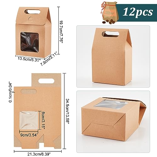 PH PandaHall 12pcs Treat Gift Boxes Kraft Paper Boxes Dessert Bakery Boxes with Display Window Packing Box for Valentine Mother's Day Easter Birthday Party 3.1x5.2x5 inch (Pack of 2) - size: 3.1x5.2x5 inch (Pack of 2)
