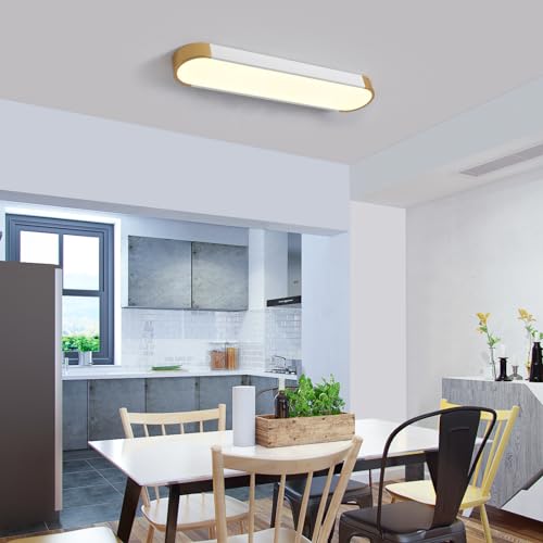 Tioolo Dimmable LED Ceiling Light with Remote 42W Kitchen Lighting Fixtures Ceiling White and Gold Long Ceiling Light Fixture 27.5 Inch Flush Mount Ceiling Lights for Kitchen Dining Room Hallway - color: White+Gold/42W