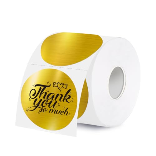 2 Inch Holographic Thermal Labels,Gold Round Thermal Printer Labels,Printable Round Thermal Printer Labels Self-Adhesive Direct Thermal Label(300 Labels/Roll Gold) - color: Brushed Gold, size: 2 inch