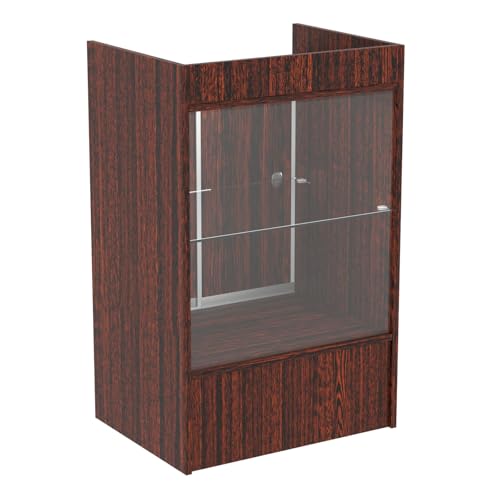 24" W x 18" D x 38" H - Walnut Retail Cash Register Stand Cash Wrap Checkout Desk Portable Counter Podium Stand with Glass Shelving Case for Retail Store, Meetings Reception - color: Walnut