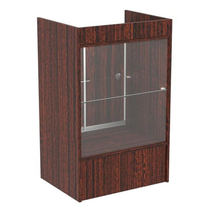 24" W x 18" D x 38" H - Walnut Retail Cash Register Stand Cash Wrap Checkout Desk Portable Counter Podium Stand with Glass Shelving Case for Retail Store, Meetings Reception - color: Walnut