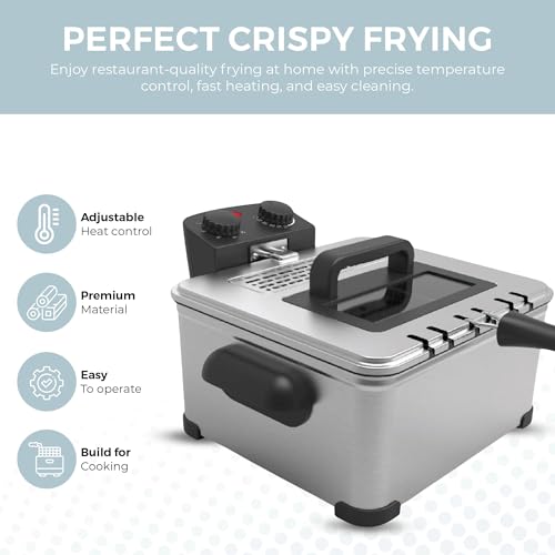 Alpha Living Electric Deep Fryer – 4.5L Deep Fryer with Basket with 2-Quart and 4-Quart Baskets – High-Grade Stainless Steel – Temperature Control and Timer – Ideal for Fried Chicken, Fries