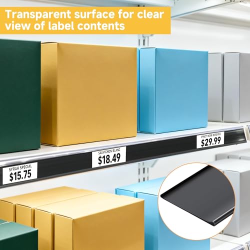 50 Pcs Shelf Label Strips, 1.5" x 48" Self Adhesive Label Holder, Black - color: black