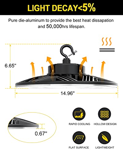 ADUB 240W UFO LED High Bay Light 5000K UL Listed 33600LM Dimmable 3 Pack