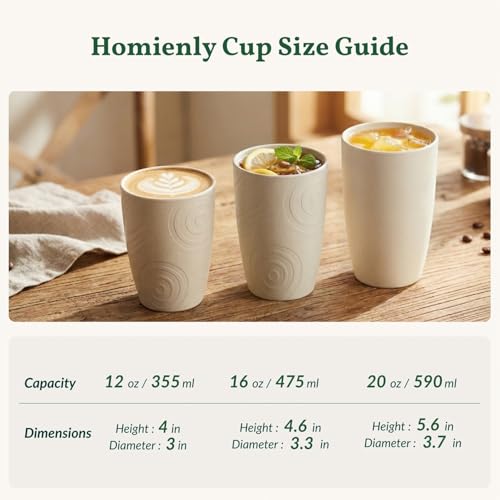 Homienly Wheat Straw Cups - Unbreakable Cups Set of 6,20 oz Dishwasher & Microwave Safe Drinking Glasses for Everyday Use-Beige - color: Beige, size: 20 Ounces