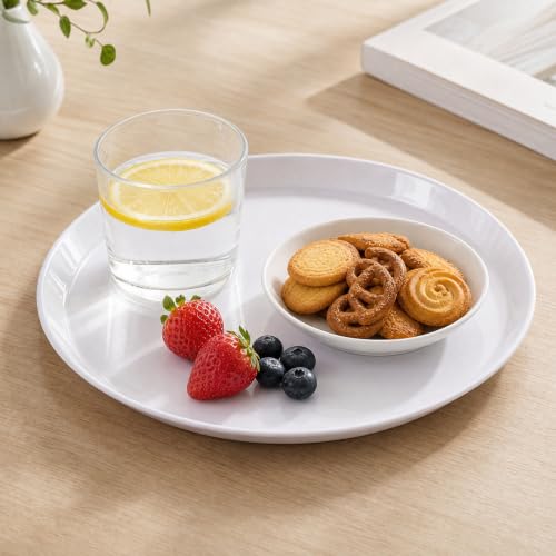 4 Pack Round Restaurant Serving Trays, Plastic Food Service Tray - color: White