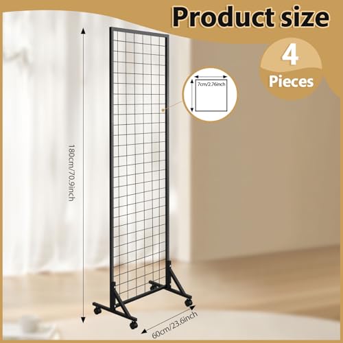 Blulu 4 Pcs 2' x 6' Grid Wall Panels with T-Base, Freestanding Gridwall Rack for Vendor Events, Craft Shows, Retail Booths, Sports Jersey, T-Shirt and Merchandise Display (Black) - color: Black