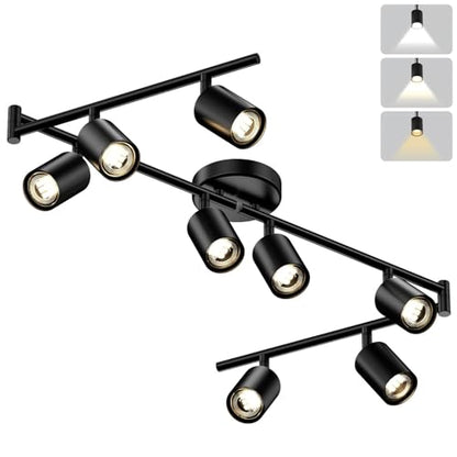 LED 8 Light Track Lighting Kit, 57.6" Black 8 Way Ceiling Spotlights Fixture, 3 CCT Adjustable, with Flexibly Rotatable Light Heads for Kitchen, Living Room, Bedroom, Includes 8 x GU10 Bulb - color: Black, size: 8