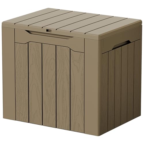 Devoko 29 Gallon Deck Box, Waterproof Resin Outdoor Storage Box - color: Light Brown, size: 29 Gallon
