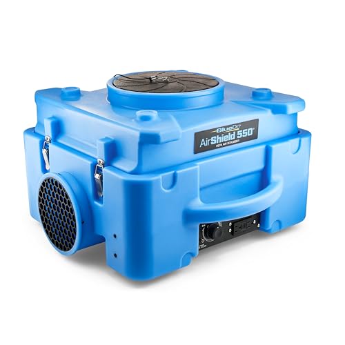 BlueDri Air Shield 550 HEPA Air Scrubber, Water Damage Restoration Equipment Air Purifier, Covers 1400 Sq. Ft, Daisy Chain Capable, For Commercial Use, Blue, BD-AS-550 - color: Blue