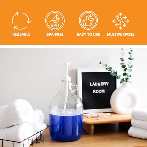 Glass Laundry Detergent Dispenser 4-Pack with Pumps | 1 Gallon Glass Jug - size: 1 Gallon - 4 Pack
