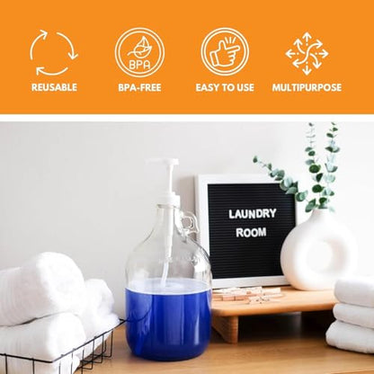 Glass Laundry Detergent Dispenser 4-Pack with Pumps | 1 Gallon Glass Jug - size: 1 Gallon - 4 Pack