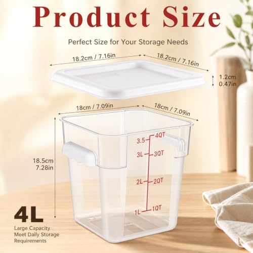 Ziliny 1 Pcs 4 Qt Clear Square Dough Proofing Container with Lid, White - color: White, size: 4 Qt