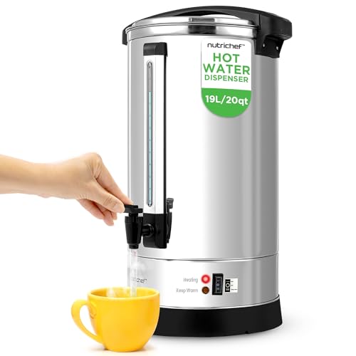 NutriChef Water Boiler and Hot Water Dispenser, 19L Electric Beverage Dispenser with Safety Lock Lid, Non-Drip Tap, Warm Function, Food Grade Stainless Steel, Home & Commercial Use, 19"x9"x9", Silver - size: 20.1 Quarts