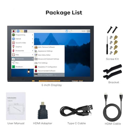Hosyond 5 inches Touchscreen IPS LCD Display Panel 1024×600 HDMI Capacitive Screen for Raspberry Pi5/Pi4/Pi3/ZERO 2W, BB Black, Windows - size: 5 inches