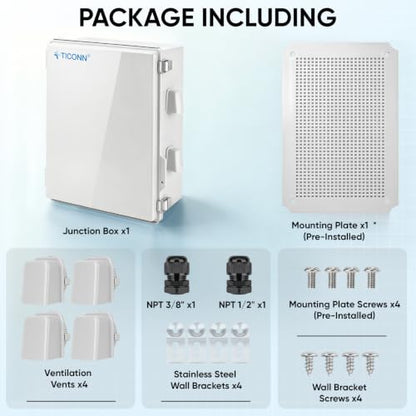 TICONN Outdoor Electrical Box with Ventilation Holes, IP65 Junction Box - color: Off-white, size: 15.7"x11.8"x7.1"