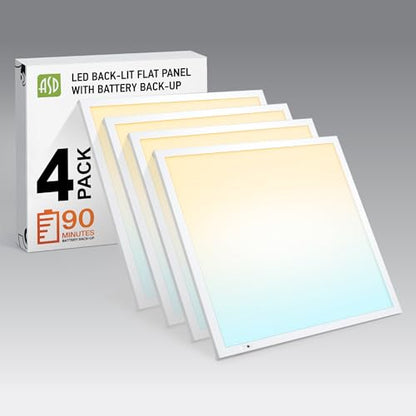 ASD 2x2 LED Flat Panel Light, Emergency Battery Backup UL DLC 4 Pack - color: 2x2, size: 4 Pack