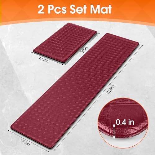 TranquilRelax Kitchen Mats, Cushioned Mats with Extra-Long Runner, Burgundy - color: Burgundy, size: 2-Piece | 30"+71" | Standard