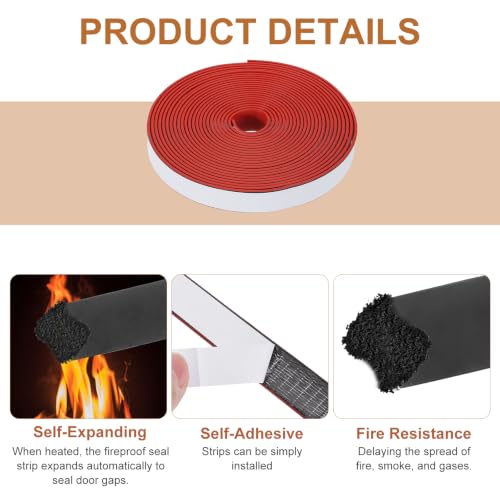 Smoke Fire Seal Strip 19.7 Feet 18mm/0.71" Wx2mm/0.08" T Red - color: Red, size: 19.7 FT x 18mm / 0.71" W x 2mm / 0.08" T