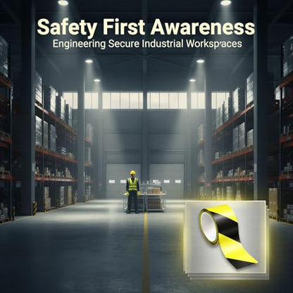 4 Rolls Heavy Duty Safety Tape, 2" x 328.1 ft, Yellow Black Stripes, Strong Adhesive Floor Tape for Industrial Warehouse & Construction, Comes with Scissors