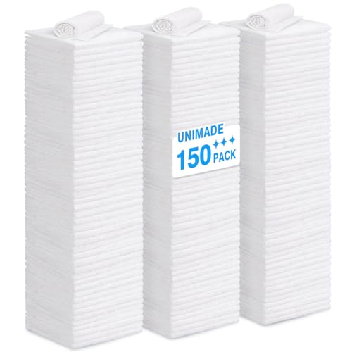 UNIMADE Shop Towels Rags, 150 Pack Reusable Shop Rags Bulk Microfiber Cleaning Cloth Lint Free Cleaning Towels for Car Kitchen Automotive Bar Mechanic Restaurant Garage, 11.5"x 11.5", White - color: White, size: 150 Pack