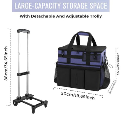 SCAVATA Rolling Cleaning Caddy Bag with Detachable Trolley, Large Cleaning Supplies Organizer with Wheels, Multi-Pocket Cleaning Cart with Adjustable Shoulder Strap for Housekeepers (CeruleanBlue) - color: CeruleanBlue
