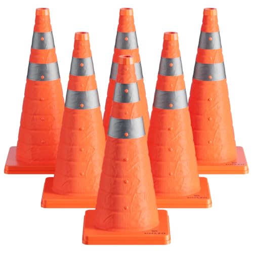 6 Pack 28In Collapsible Traffic Safety Cones with Reflective Collar - size: 28 Inch
