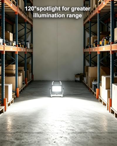 UFOND 6000 Lumen LED Work Light with Stand, 60W Waterproof Flood Light