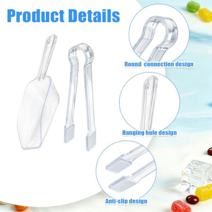 12 Pcs Plastic Ice Tongs and Scoops, Candy Scoops for Buffet, Clear - color: Clear