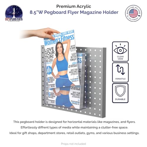 Marketing Holders PegBoard Catalog Holder Clear Plastic 8.5" Literature Display Peg Board Large Brochure Display Advertisement Organizer - size: 8 1/2"W PegBoard Mount
