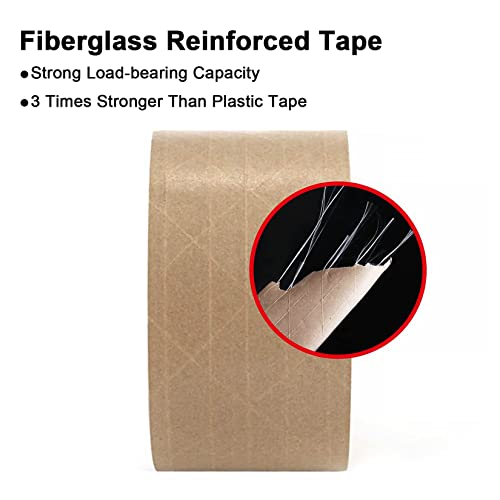 TooCust Water Activated Tape Fiber Reinforced Packing Tape Kraft Tape 2”X 165 feet Per Roll Brown Tape Gummed Paper Tape for Heavy Duty Packaging and Shipping Writable