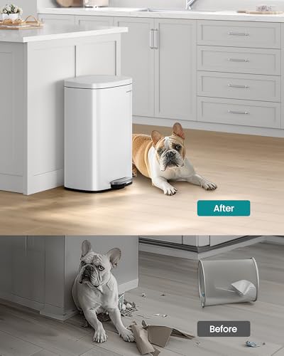 SONGMICS 13 Gallon (50 L) Trash Can, Stainless Steel, Step-On Pedal - color: White, size: 13 Gal.