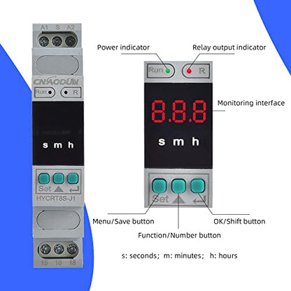 CNAODUN Cyclic Time Delay Relay Digital Display HYCRT8S-J1 AC/DC 24-240V Button Adjustment Cycle Time Relay DIN Rail Mount Type - size: HYCRT8S-J1,Single Output Cycle Delay