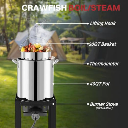 40QT Turkey Fryer Set | Stainless Steel Pot | Outdoor Fryer - size: 40QT+COVER+SKIMMER