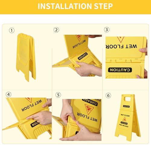 Commercial Cleaning Cart On Wheels, Floor Cleaning Rectangular Mop Bucket with Sturdy Down Press Wringer Combo, 38-Quart, Yellow,ADD One Heavy Duty Mop and Wet Floor Caution Sign（24Inch）