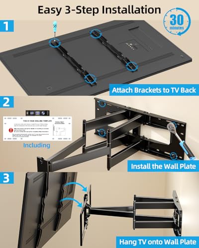 HOME VISION Heavy Duty Full Motion TV Wall Mount for 65-120" TVs, Max 220lb - size: 6901/ 65-120"