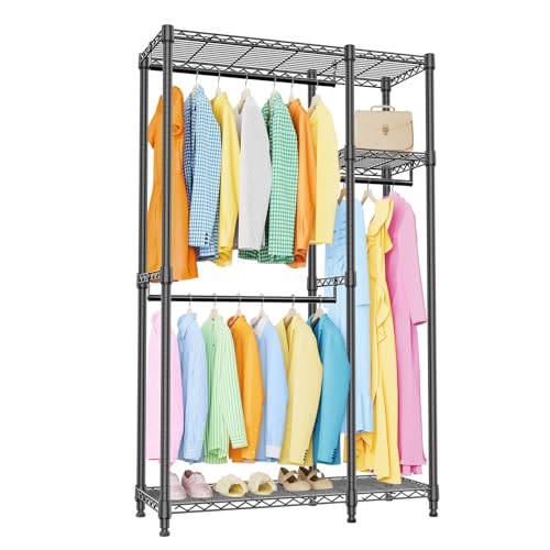 IZEUK Heavy Duty Garment Rack Wire Clothes Rack for Hanging Clothes (Black, 3 composition, 15.7" D x 43.3" W x 76.5" H) - color: Black, size: 2 Composition, 15.7"D x 43.3"W x 76.5"H