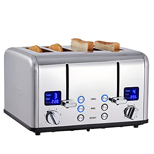 CUSIMAX 4 Slice Stainless Steel Toaster with Digital Display, Silver - color: Silver Stainless Steel, size: 4 Slice