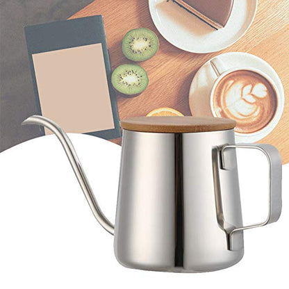 Gooseneck Pour Over Kettle, 12oz/350ml Stainless Steel Coffee Kettle with Wooden Lid, Long Spout for Precise Pouring, Hand Drip Coffee & Tea Pot