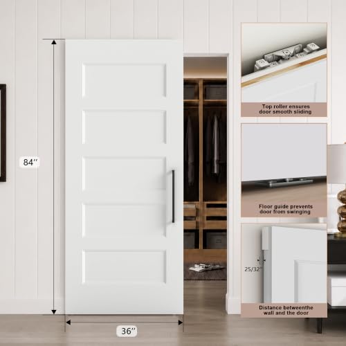 36"x84" 5-Panel Concealed Sliding Barn Door with Soft Close