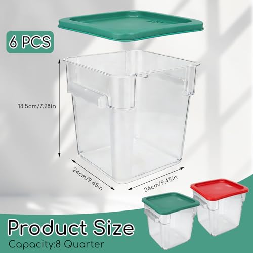 6 Pack 8 Qt Food Storage Containers with Lids, Commercial Clear Square